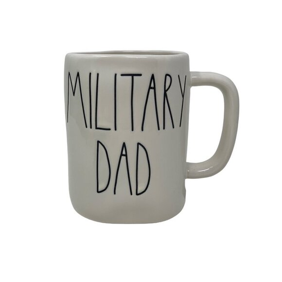Rae Dunn MILITARY DAD Mug Large Coffee Cup Ceramic Magenta LL Farmhouse Gift Whi - Picture 1 of 8